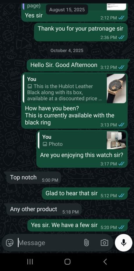Customer WhatsApp message 5
