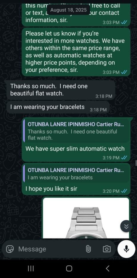 Customer WhatsApp message 2